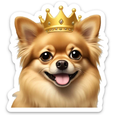 Tan long hair pomchi (Pomeranian chihuahua) wearing a golden crown  sticker