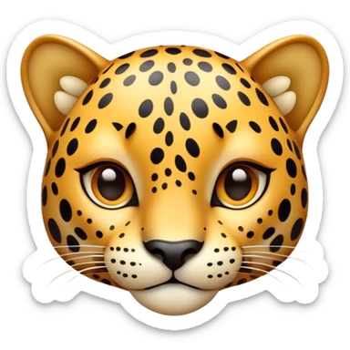 Cinematic Cute Jaguar Portrait Emoji, Head tilted playfully and inquisitively, with a smooth, agile form accented by delicate spotted patterns and round, sparkling eyes full of charm, Simplified yet irresistibly adorable features, highly detailed, glowing with a warm, inviting wild glow, high shine, affectionate and lively, stylized with a touch of whimsical feline grace, soft glowing outline, capturing the essence of a mischievous yet loving jaguar that feels like it could pounce out of the screen into your arms! sticker