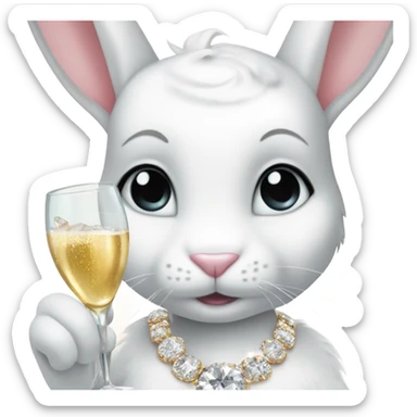 white female rabbit wearing diamonds drinking champagne  sticker