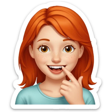 a girl smiling and bitting her finger sticker