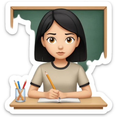 girl with black hair in short sleeves focusing in class sticker