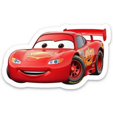 Lightning McQueen 95, red race car, smiling, cartoon style sticker