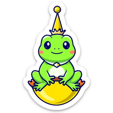 glamorous frog wearing a jeweled choker, sitting on top of the world sticker