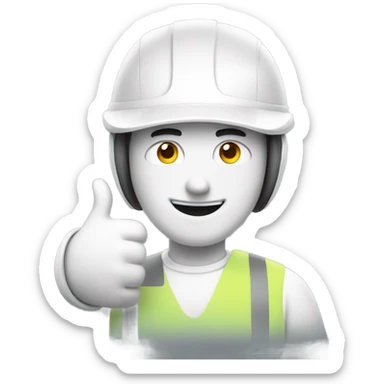 Man with a white helmet and a grey workwear giving a thumbs up sticker