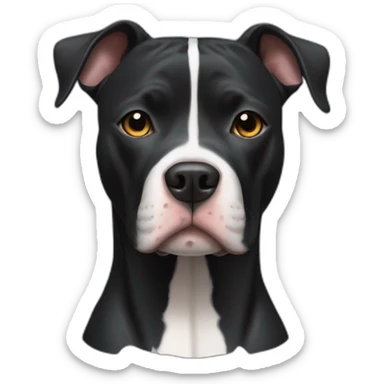 Black pitbull mixed with pointer, has a white stripe on his node and till the forehead sticker