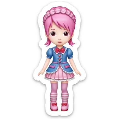 Isolated detaile illustration of the most modern raspberry torte doll figurine full body with pink hair sticker
