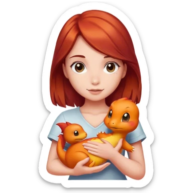 Beautiful burgundy haired girl holding charmander sticker