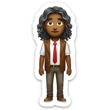 menino branco com cabelo middle part curtain comprimento até a orelha ondulado marrom, sobrancelhas retas, com olhos ambar e numa pose radical. vestindo uma camiseta vermelha. estilo 2d sticker