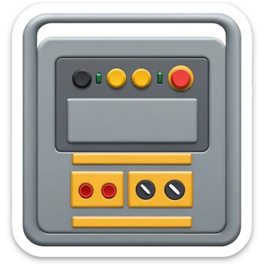 Emoji-style illustration of an electrical control cabinet, flat vector look, bold outlines, minimal details, no background. sticker
