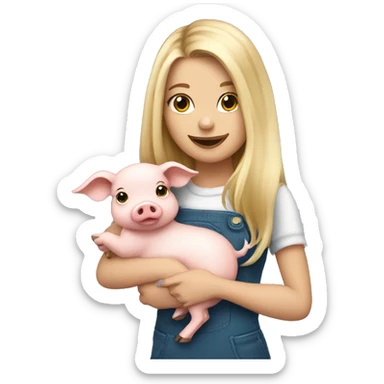 pretty long hair blonde girl holding a baby pig sticker