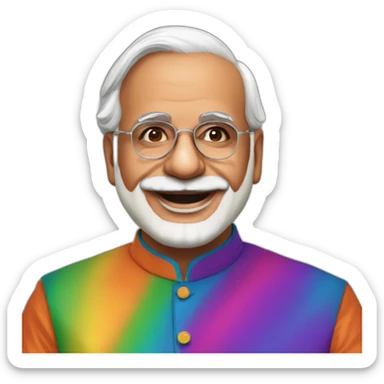 Narendar Modi in an rainbow kurta in clown makeup sticker