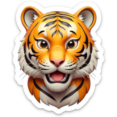 Cinematic Comical Tiger Portrait Emoji, Head tilted dramatically with an exaggeratedly shocked expression, featuring a sleek, muscular build with wide, comically expressive eyes full of humorous disbelief, Simplified yet hilariously expressive features, highly detailed, glowing with a slightly sassy wild glow, high shine, dramatic yet playful, stylized with an air of quirky feline attitude, soft glowing outline, capturing the essence of a meme-worthy tiger that looks ready to side-eye its way into viral fame! sticker