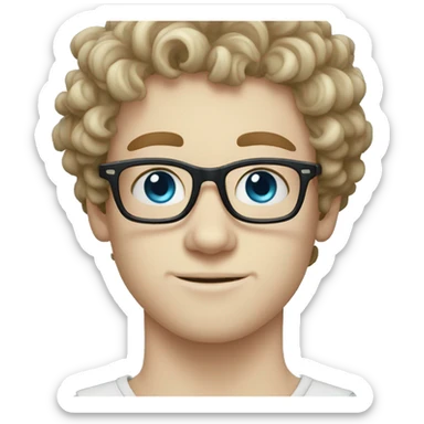 nerd, glasses, blue eyes, pale skin, curly hair sticker