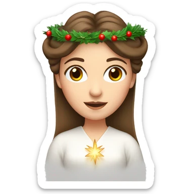 brown haired white women with white gown and advent wreath with candles on the head sticker
