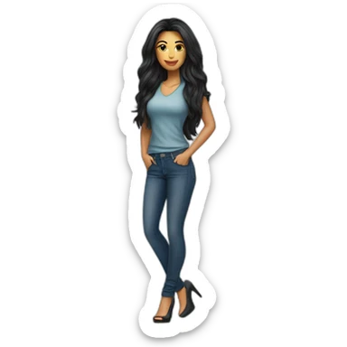 Brazilian Woman with long black hair dressing jeans with Tshirt in high heels sticker