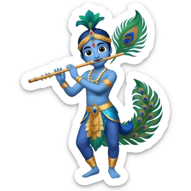 lord krishna emoji, dancing, peacock feather, flute, blue skin sticker