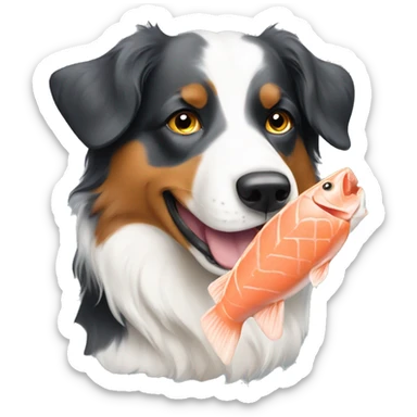 Australian Shepard eating salmon sticker