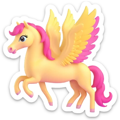 full body pastel yellow pony with pink mane, wings visible, soft colors sticker