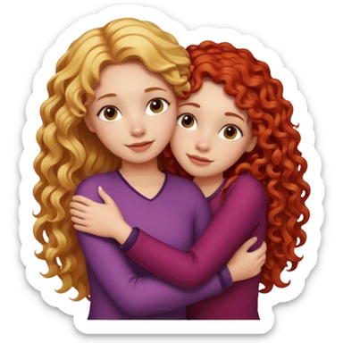 A girl with long blonde hair hugging a girl with red curly hair  sticker