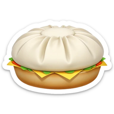 Steamed stuffed bun Baozi with visible pleated top, simplified emoji style with bold outlines and bright colors, cartoon style Chinese street snack sticker