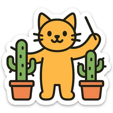 cat orchestrating with two cactae colored icon sticker