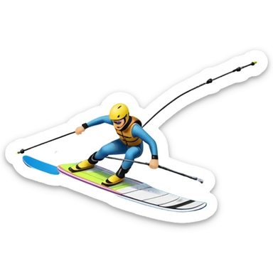 An icon featuring a close-up collage of water skis, splashing water across the surface. The design highlights the motion of the skis cutting through the water. Transparent background emphasizes the thrill of water skiing. sticker