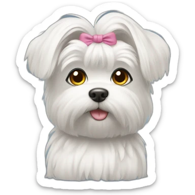 Maltese with hair tied up sticker