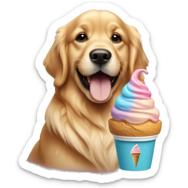golden retriever with ice cream cone  sticker