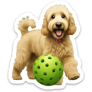 Golden doodle playing pickleball sticker