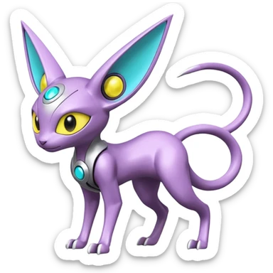 Mechanical Miraidon-Espeon-Mewtwo-Fakémon-hybrid-creature (full body)  with yellow eyes and cyan markings sticker