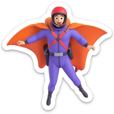 skydiver flying in a wingsuit, dynamic pose, clear wingsuit, joyful expression sticker