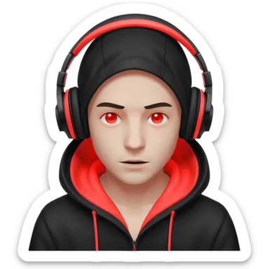 dark drill studio mood, hooded silhouette adjusting headphones, neon red highlights, gritty textures, aggressive energy, minimalist composition sticker