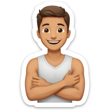 Arms crossed around neck laughing guy  sticker