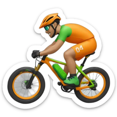 Mountain biker con green bike, green casco, and maillot naranja  saltando un charco sticker