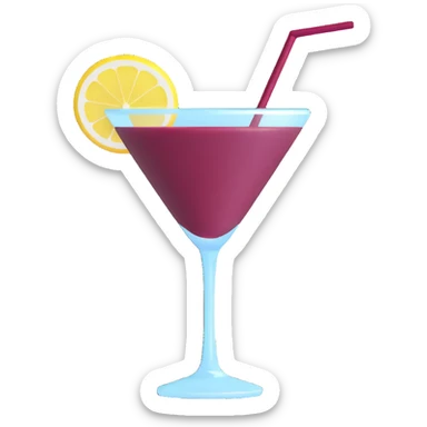 3D emoji style cocktail glass with burgundy drink and a lemon twist garnish sticker