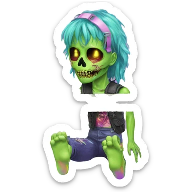 .Zombie_ Vaporwave black holographic oilslick zombie unicorn yellow caution tape sticker