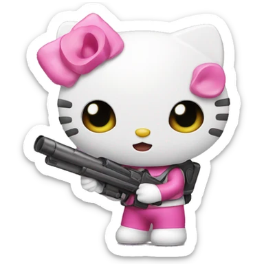 a hello-kitty holding a pink bazooka sticker
