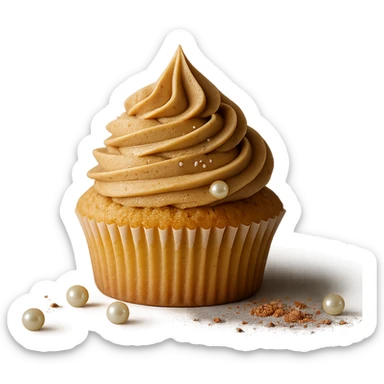 Change the icing to peanut butter with a light brown, creamy texture, keep the realistic cupcake and accessories, photorealistic style, transparent background. sticker