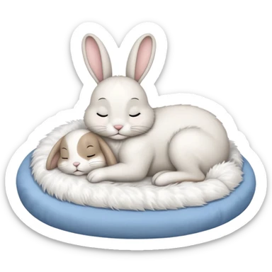 cartoon rabbit sleeping soundly in a big bed by itself with its eyes closed sticker