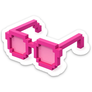 Voxel-style pink glasses with pink lenses, no background, following the silhouette from the reference image, with a different shape. sticker
