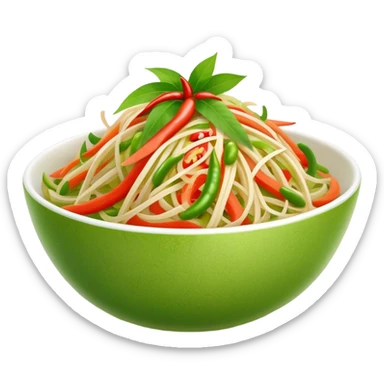 Cinematic Realistic Som Tam (Papaya Salad) Dish Emoji, featuring a spicy, tangy salad of shredded green papaya with chili and lime rendered with crisp textures and bright, lively lighting. sticker