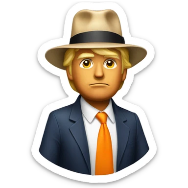 Donald Trump with a fedora and a orange suit sticker