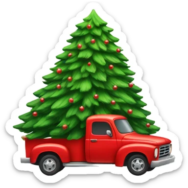 Red truck carrying a Christmas tree sticker