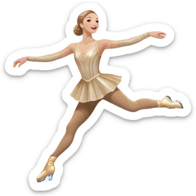 An icon featuring a graceful figure skater in an elegant pose, gliding across the ice at Madison Square Garden. Spotlights shine down, illuminating the sparkling ice and a cheering audience. The background showcases the grand arena's architecture. Transparent background. sticker