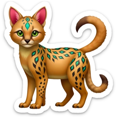 Colorful cute adorable tropical exotic fruity kiwi-green lemony rosy neon-red Caracal-Cheetah-Civet-Trico-fusion-hybrid-animal-creature, full body, with tribal tattoos sticker