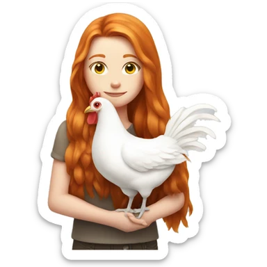 Ginger girl with Long hair and a white hen inside her Arms  sticker