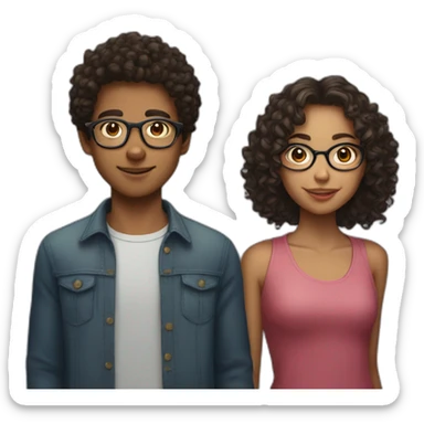 a couple of teenagers with glasses, the girl has curly hair and the boy has short hair sticker