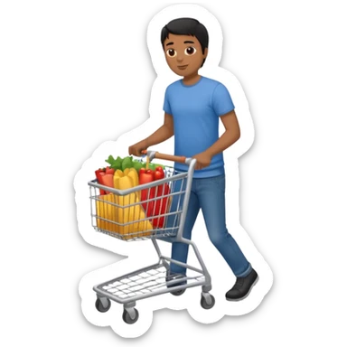 man-with-a-shopping-cart-full-body black hair brown skin sticker