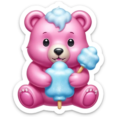 Bear-shaped glossy cotton candy with shiny, glazed appearance and glistening sugar crystals sticker