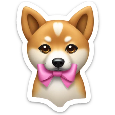 cute shiba dog with pink bow next to left ear  sticker